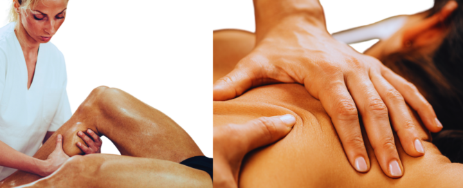 Two sides on the picture , showing sports massage and deep tissue massage. to relate "Sports Massage vs Deep Tissue"